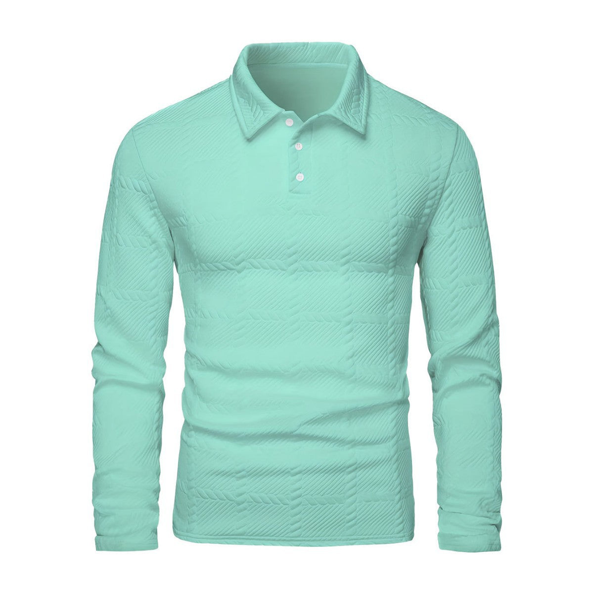 Classic Solid-Color Button-Front Long-Sleeve Polo Shirt for Men