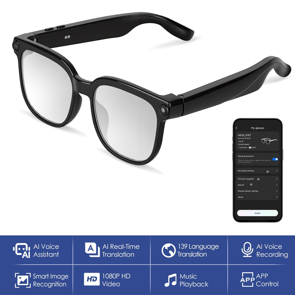 AI Smart Glasses – 8MP HD Camera, Real-Time Translation (139 Languages), Audio & Hands-Free Calling