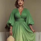 Effortless Elegance V - Neck Dress: Printed Pleated Loose Fit for Women - Sixin1