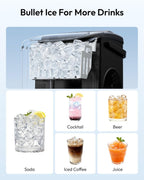 EUHOMY Portable Ice Maker: 26lbs/Day, 6 - Min Fast Ice, Auto - Clean, Countertop w/ Handle (Black) - Sixin1