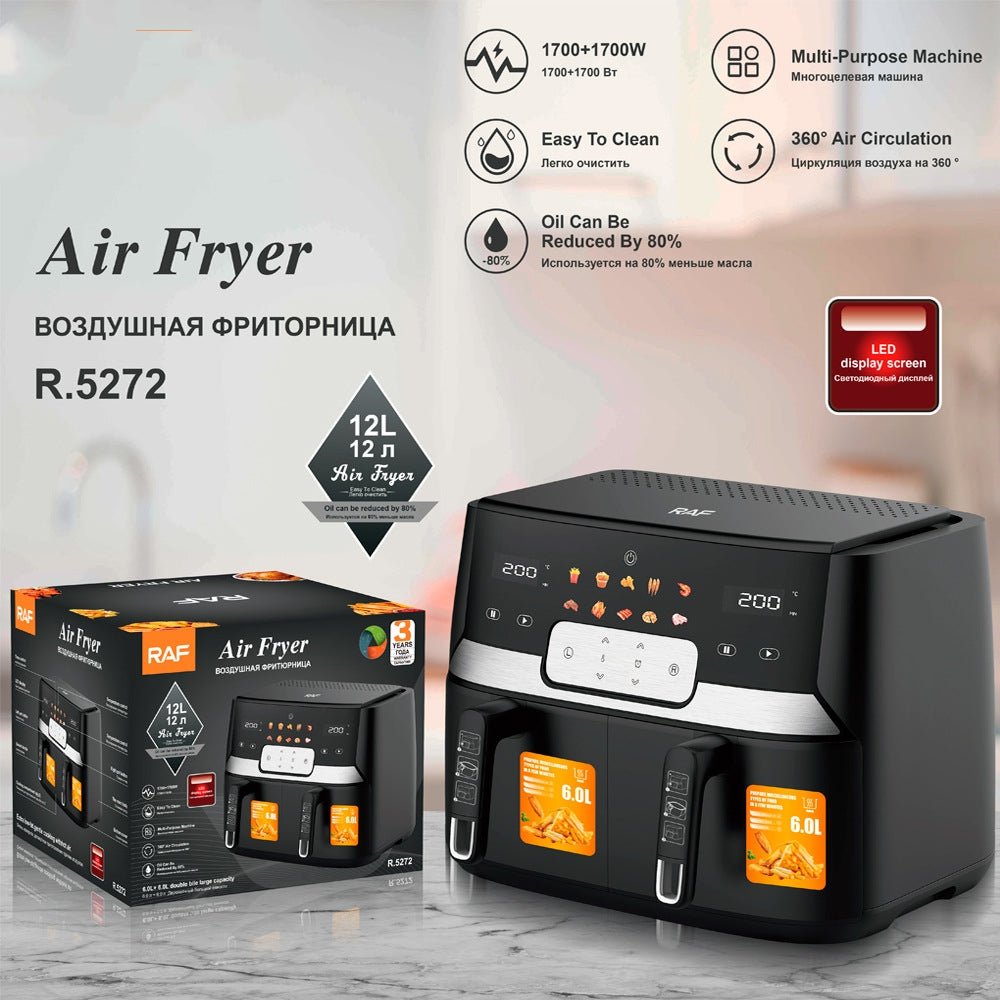European Style Double Air Fryer: Twin Basket, Fast & Even Cooking System - Sixin1