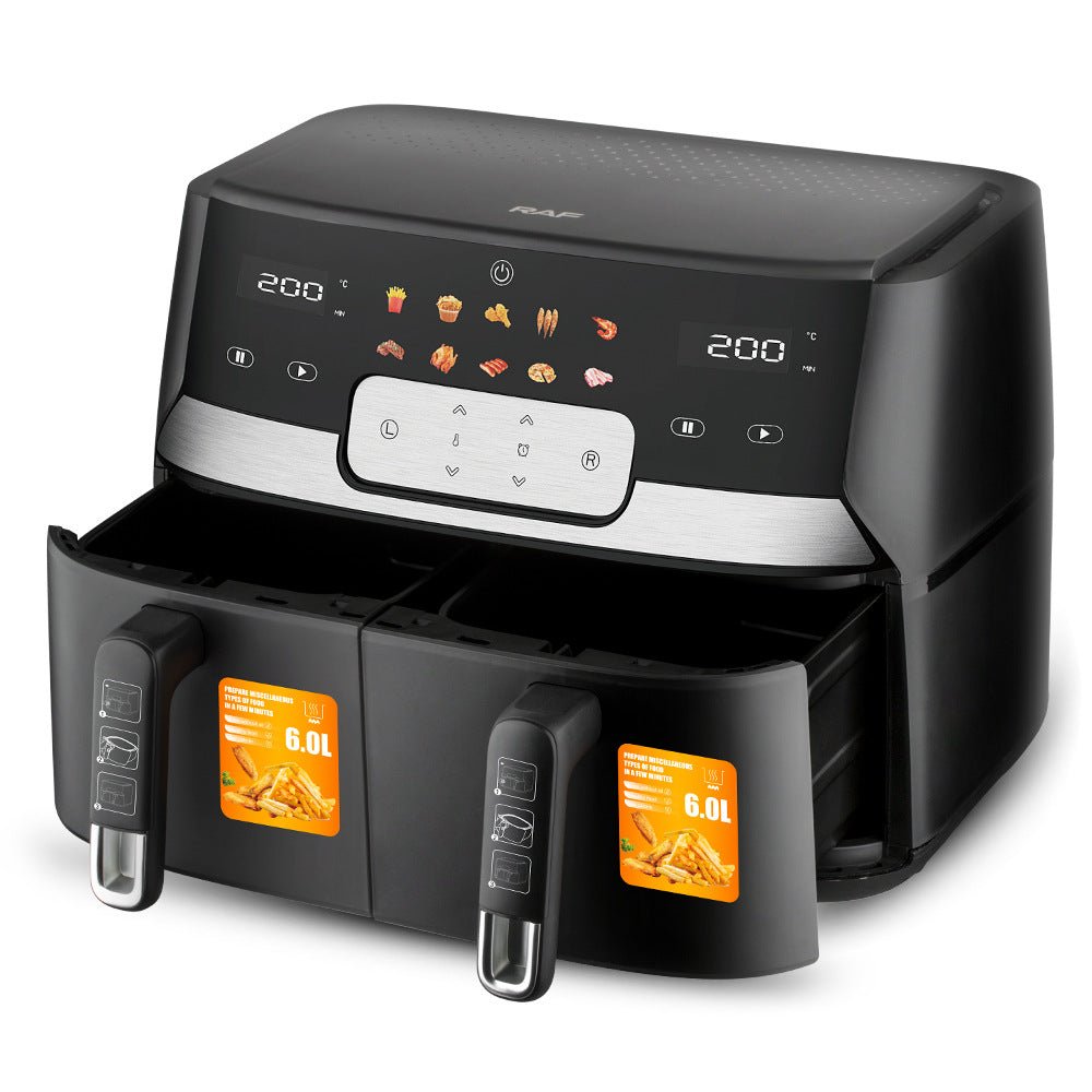 European Style Double Air Fryer: Twin Basket, Fast & Even Cooking System - Sixin1