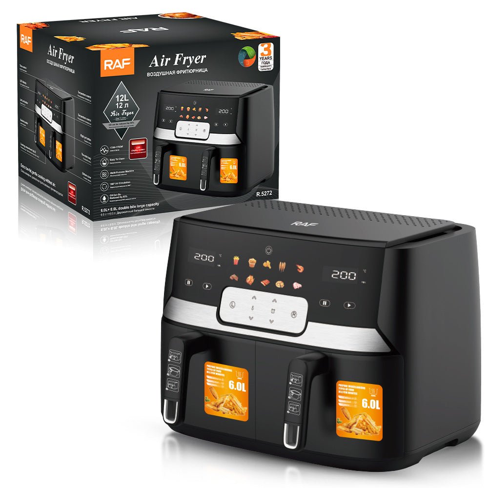 European Style Double Air Fryer: Twin Basket, Fast & Even Cooking System - Sixin1