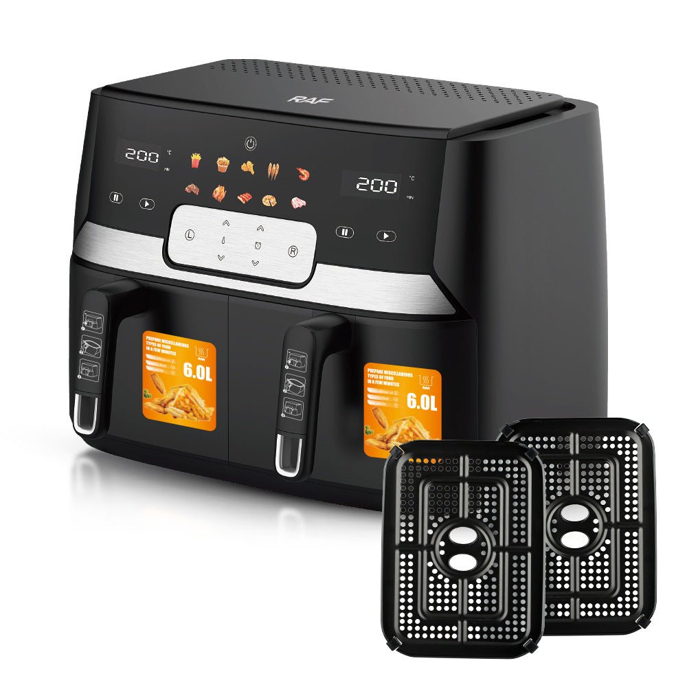 European Style Double Air Fryer: Twin Basket, Fast & Even Cooking System - Sixin1