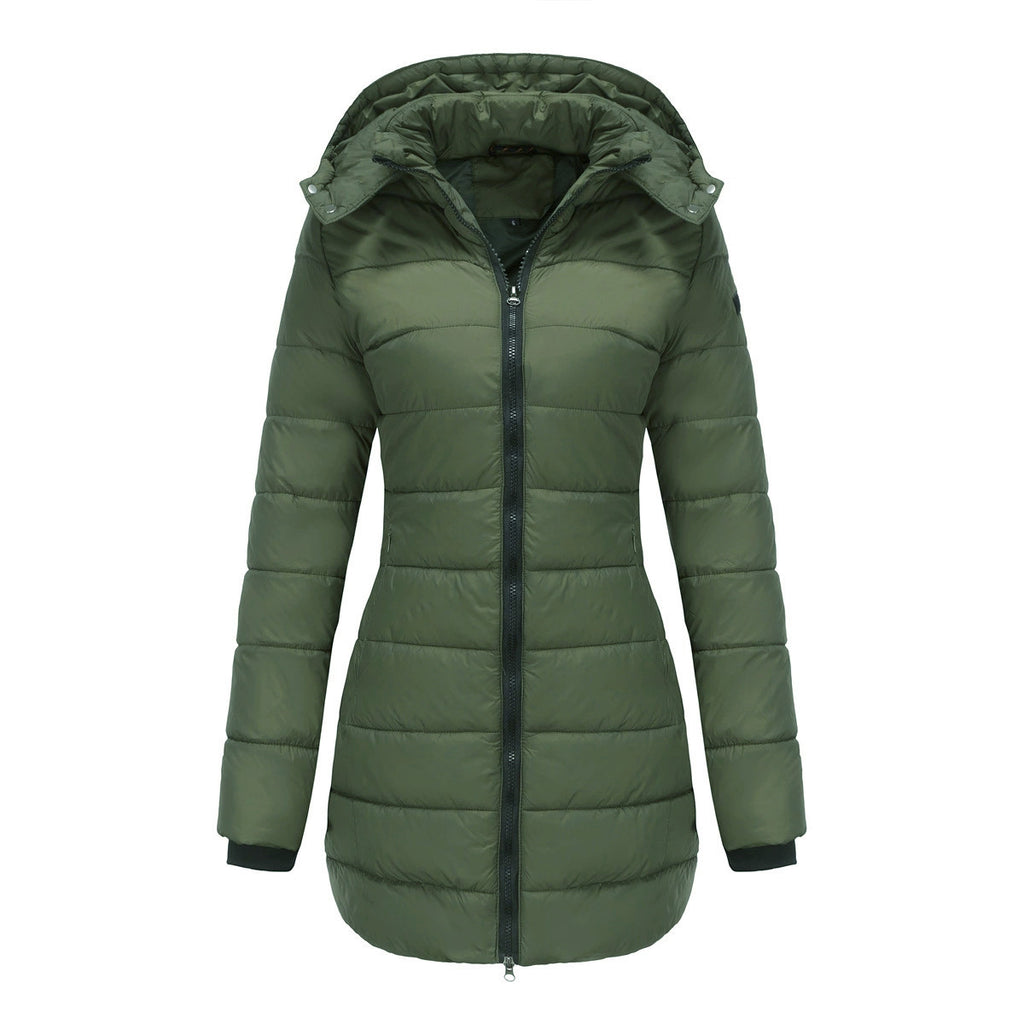 Women’s Quilted Mid-Length Coat, Slim Fit Warm Down Cotton Jacket for Winter