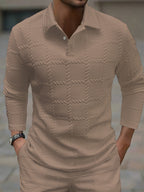 Classic Solid-Color Button-Front Long-Sleeve Polo Shirt for Men