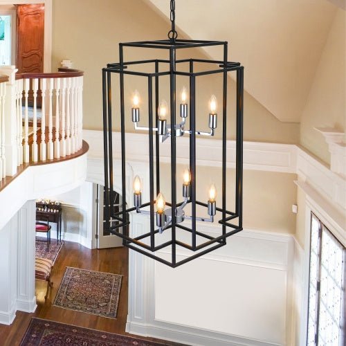 Farmhouse 8 - Lantern Chandelier – Industrial Multi - Tier Statement Light - Sixin1