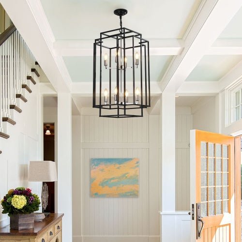 Farmhouse 8 - Lantern Chandelier – Industrial Multi - Tier Statement Light - Sixin1