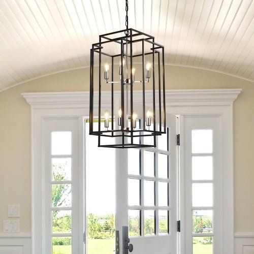 Farmhouse 8 - Lantern Chandelier – Industrial Multi - Tier Statement Light - Sixin1