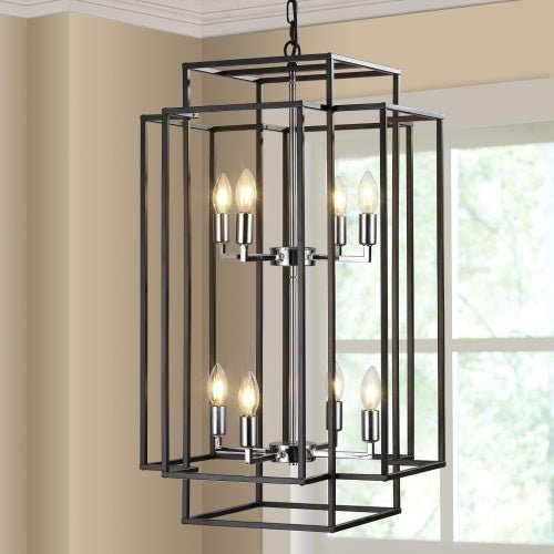 Farmhouse 8 - Lantern Chandelier – Industrial Multi - Tier Statement Light - Sixin1