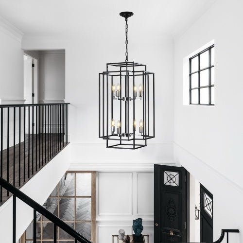 Farmhouse 8 - Lantern Chandelier – Industrial Multi - Tier Statement Light - Sixin1