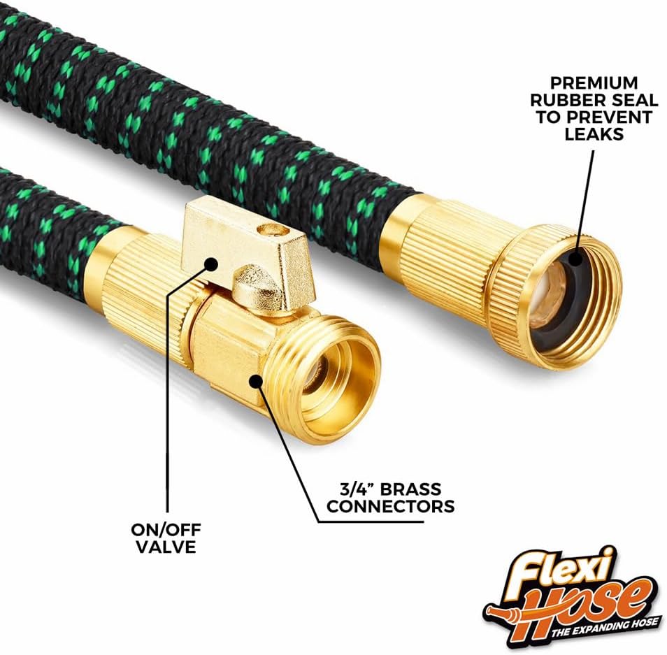 Flexi Hose 25FT Expandable Garden Hose – 8 Spray Modes, No-Kink Lightweight Design, 3/4” Solid Brass Fittings, Durable 4-Layer Latex Core, Heavy-Duty Outdoor Hose (Green) - Sixin1