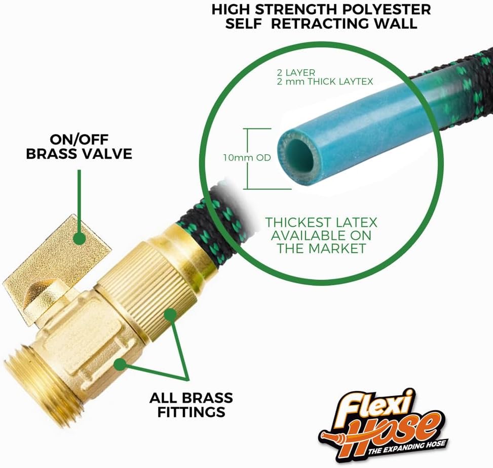 Flexi Hose 25FT Expandable Garden Hose – 8 Spray Modes, No-Kink Lightweight Design, 3/4” Solid Brass Fittings, Durable 4-Layer Latex Core, Heavy-Duty Outdoor Hose (Green) - Sixin1