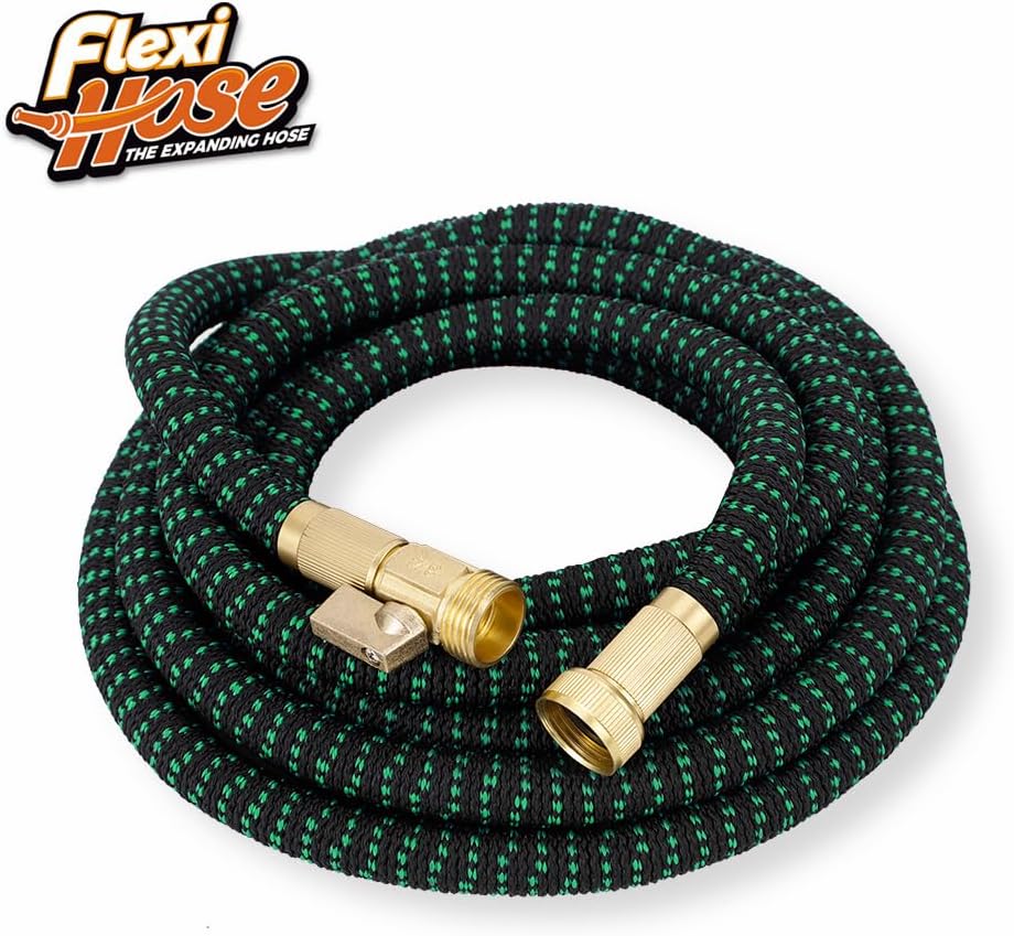Flexi Hose 25FT Expandable Garden Hose – 8 Spray Modes, No-Kink Lightweight Design, 3/4” Solid Brass Fittings, Durable 4-Layer Latex Core, Heavy-Duty Outdoor Hose (Green) - Sixin1