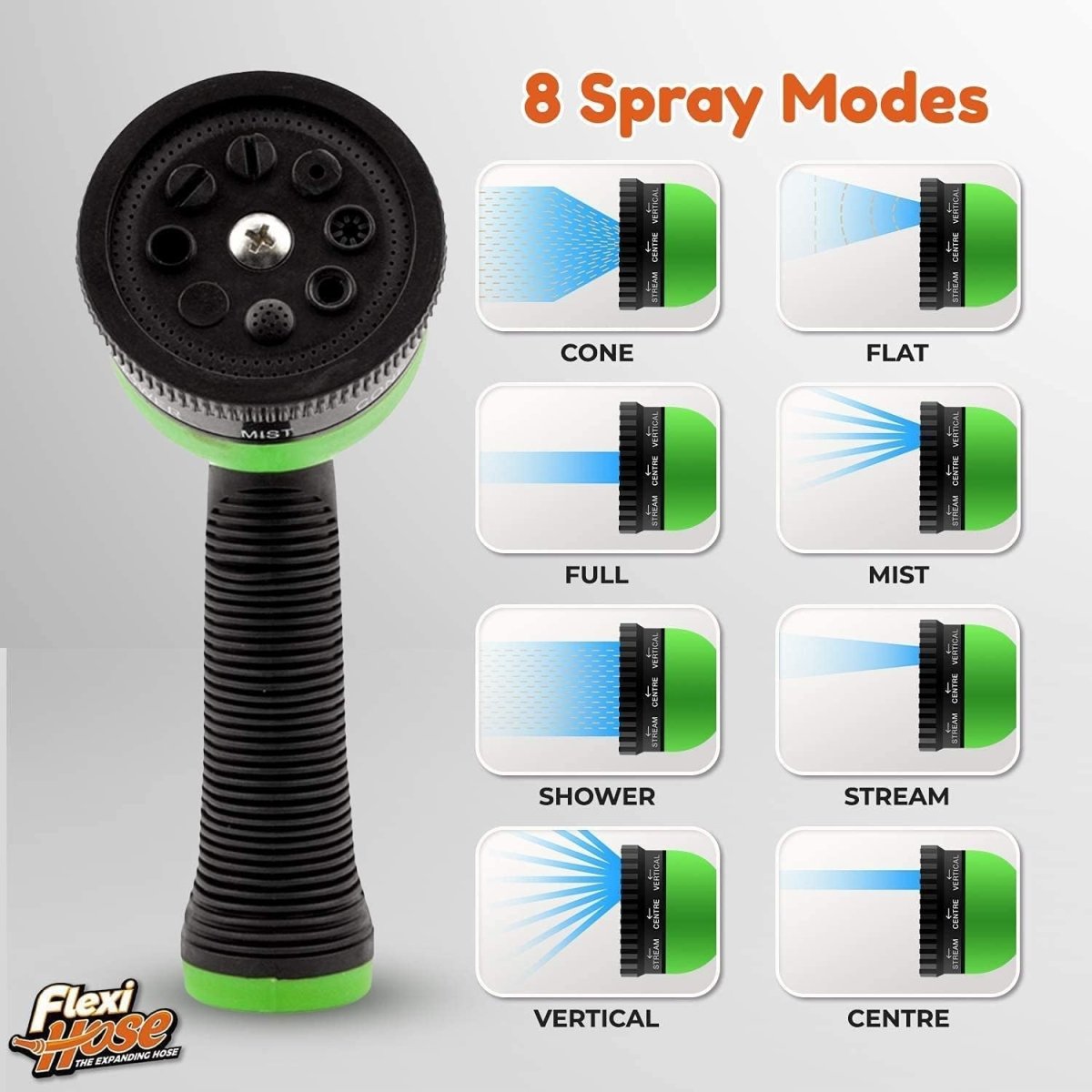 Flexi Hose 25FT Expandable Garden Hose – 8 Spray Modes, No-Kink Lightweight Design, 3/4” Solid Brass Fittings, Durable 4-Layer Latex Core, Heavy-Duty Outdoor Hose (Green) - Sixin1