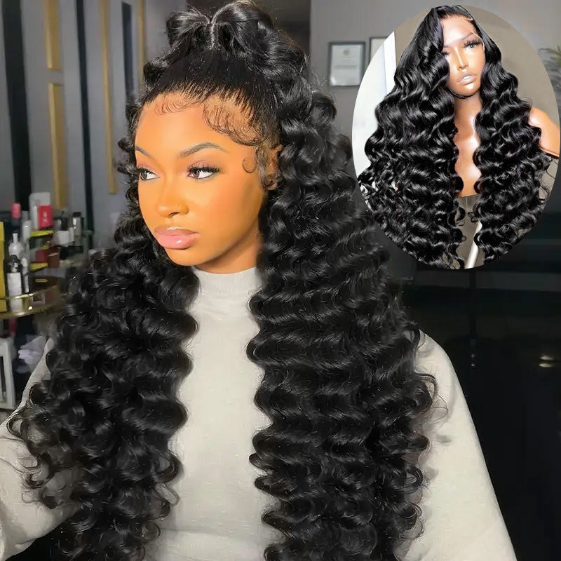 Glueless Deep Wave Lace Front Wig with Bleached Knots