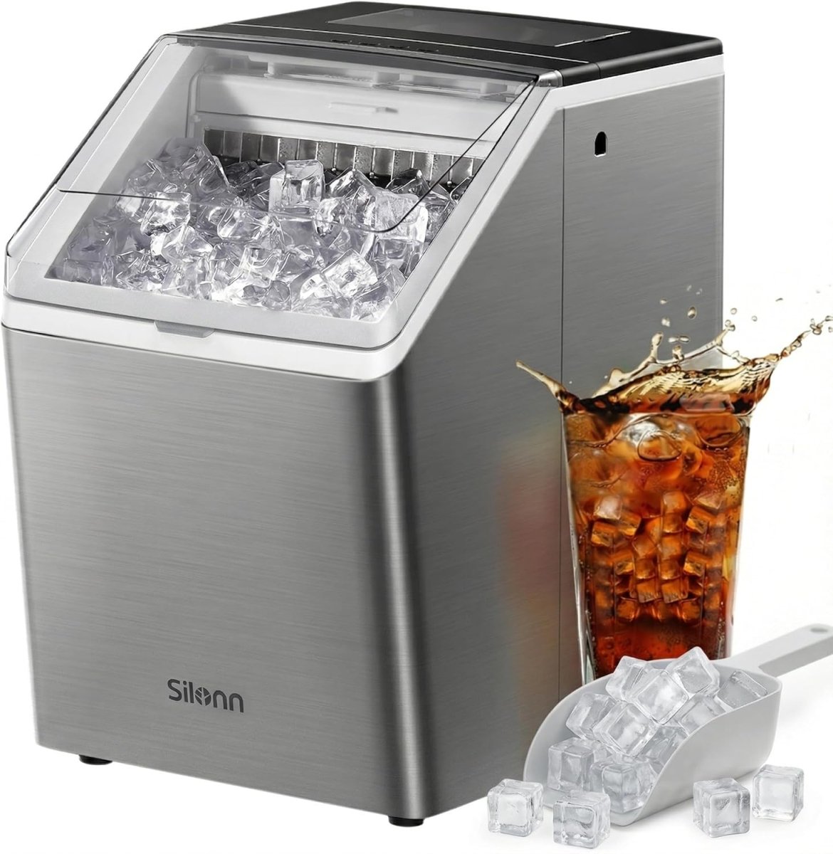 ilonn Portable Ice Maker: 44lbs/Day, Self - Cleaning, 2 Water Options, Stainless Steel - Sixin1