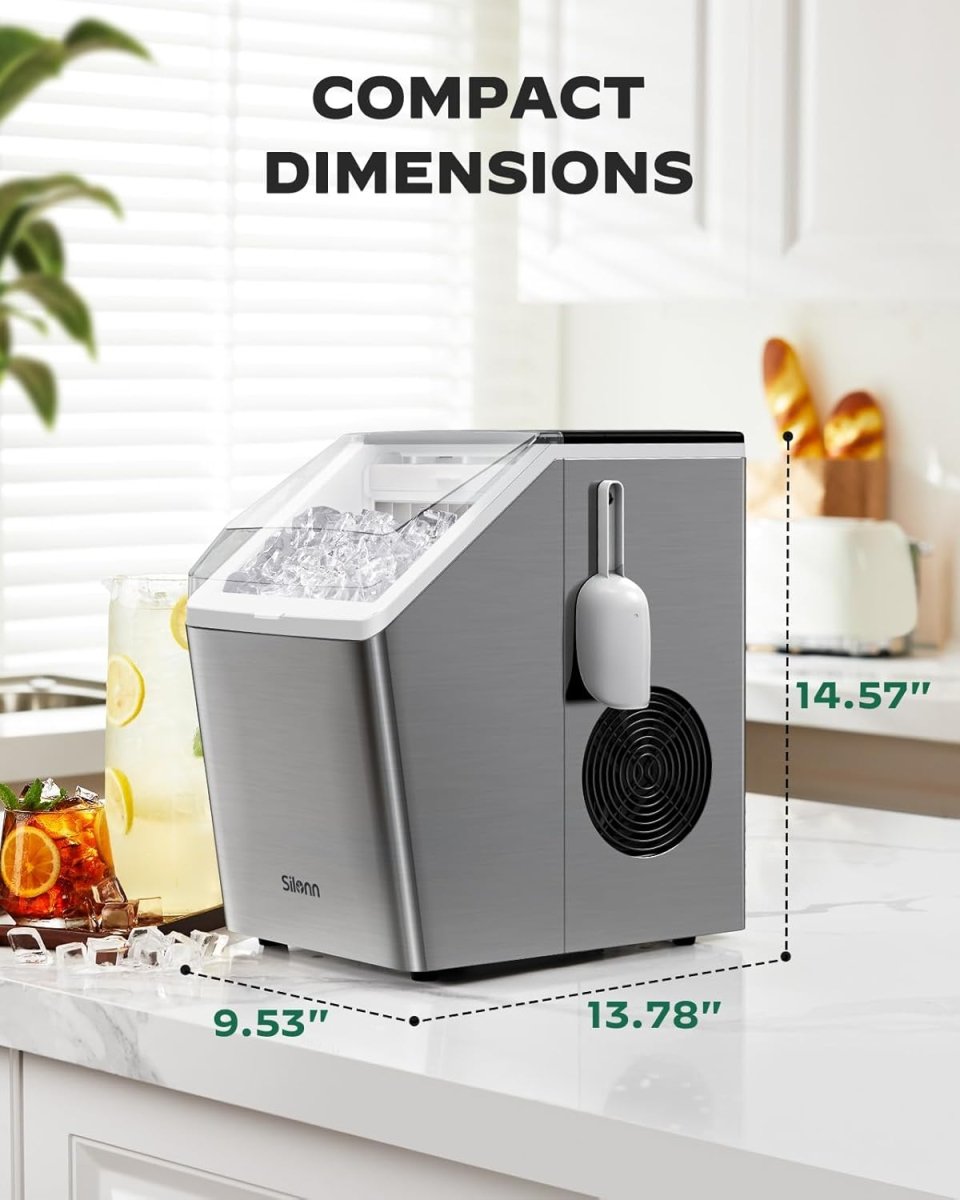 ilonn Portable Ice Maker: 44lbs/Day, Self - Cleaning, 2 Water Options, Stainless Steel - Sixin1