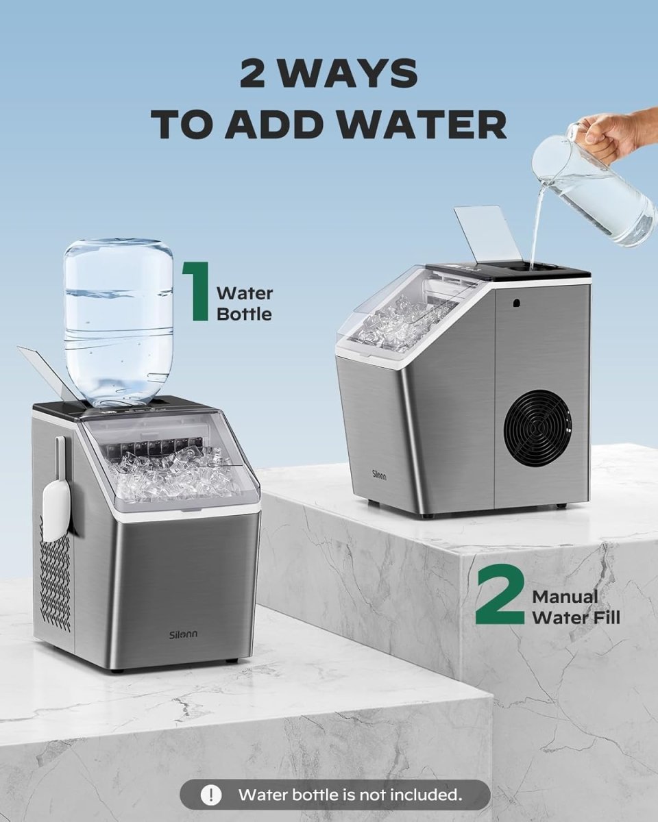 ilonn Portable Ice Maker: 44lbs/Day, Self - Cleaning, 2 Water Options, Stainless Steel - Sixin1