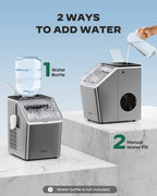 ilonn Portable Ice Maker: 44lbs/Day, Self - Cleaning, 2 Water Options, Stainless Steel - Sixin1