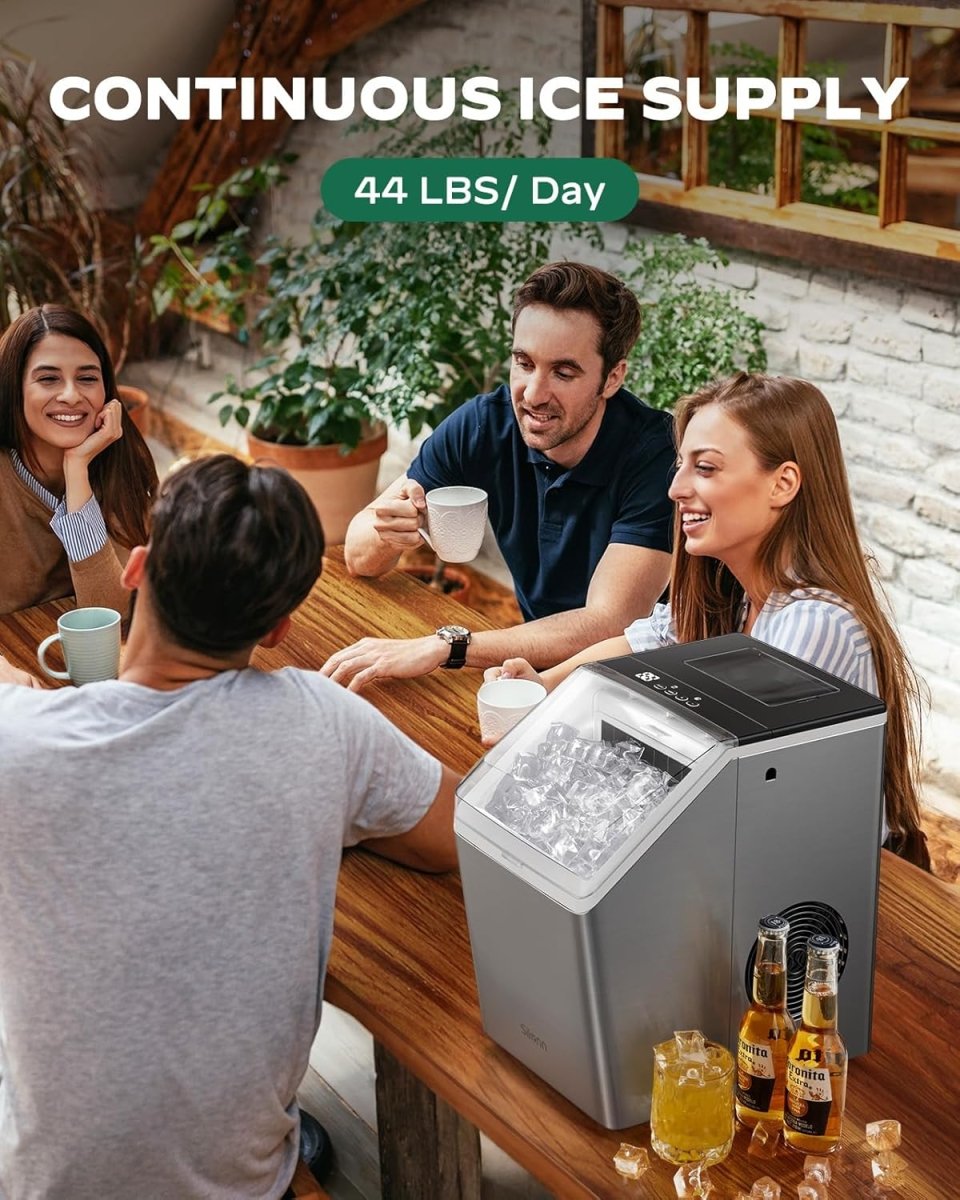 ilonn Portable Ice Maker: 44lbs/Day, Self - Cleaning, 2 Water Options, Stainless Steel - Sixin1