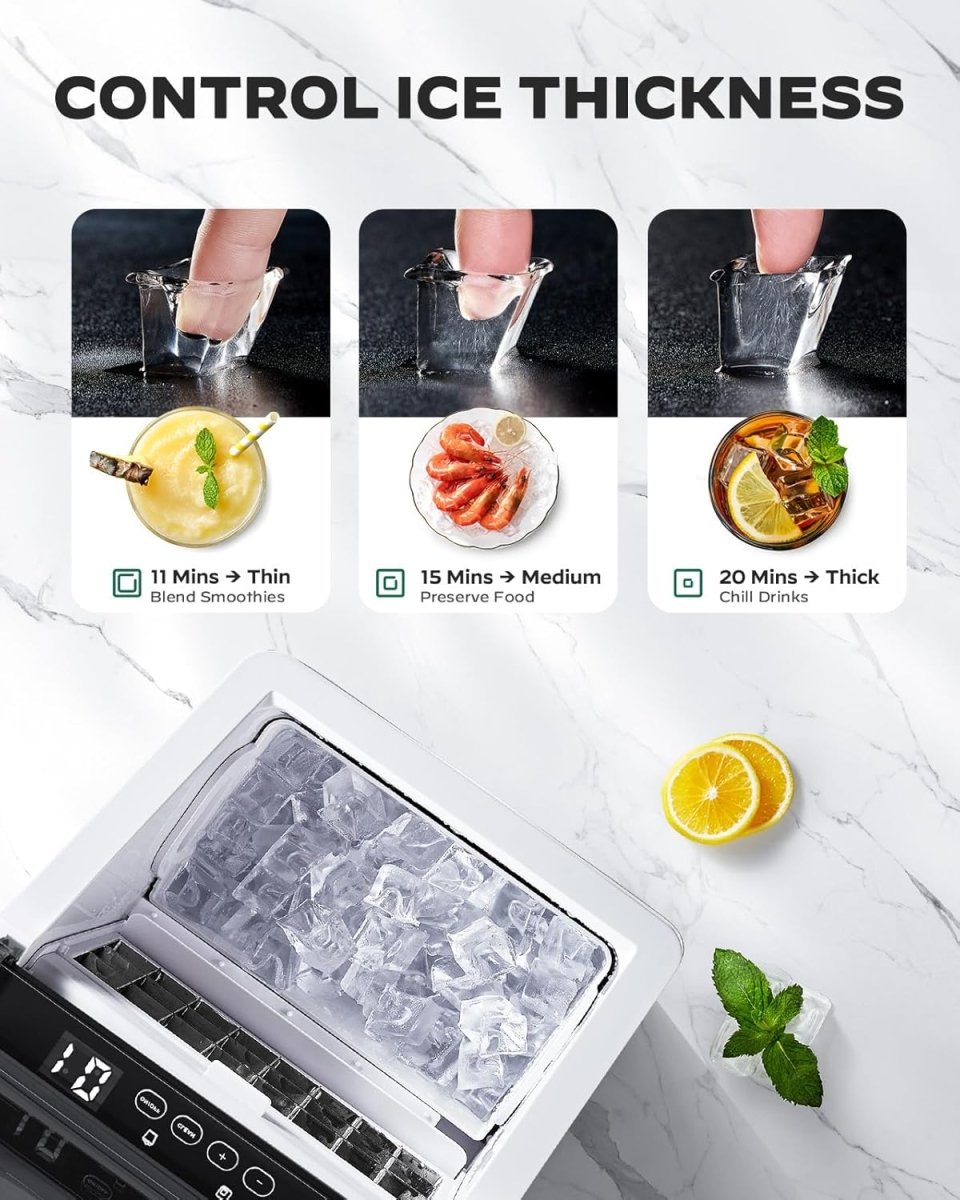 ilonn Portable Ice Maker: 44lbs/Day, Self - Cleaning, 2 Water Options, Stainless Steel - Sixin1