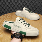 Men’s Colorblock Leather Sneakers: Casual Fashion Student White Shoes - Sixin1