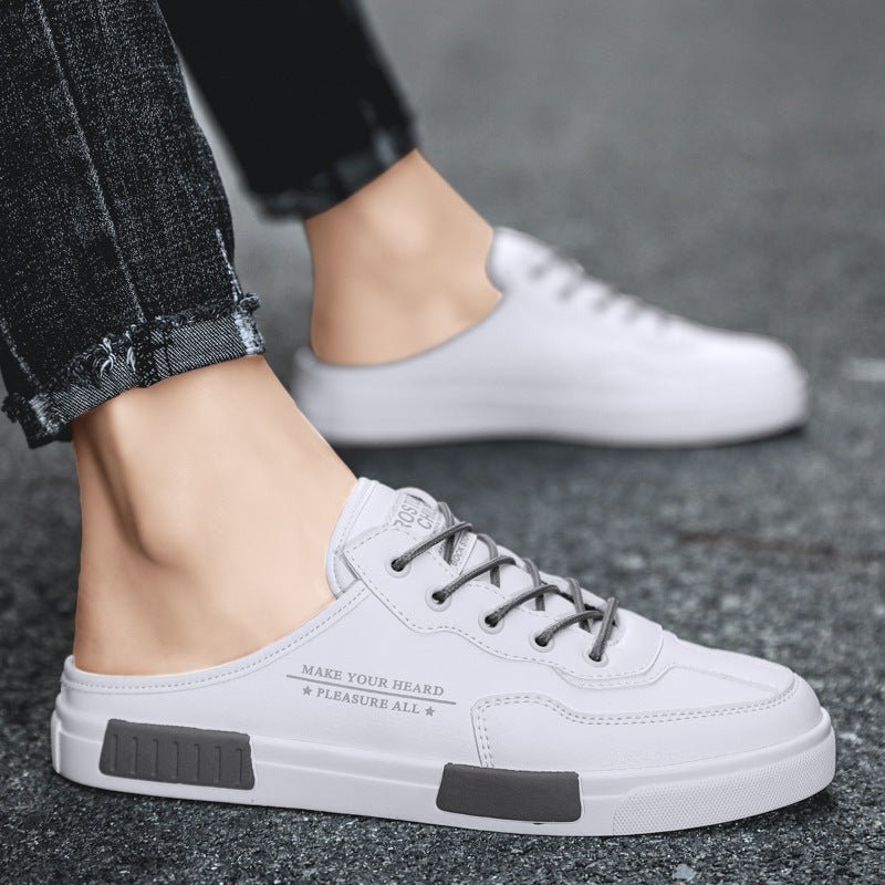Men’s Colorblock Leather Sneakers: Casual Fashion Student White Shoes - Sixin1