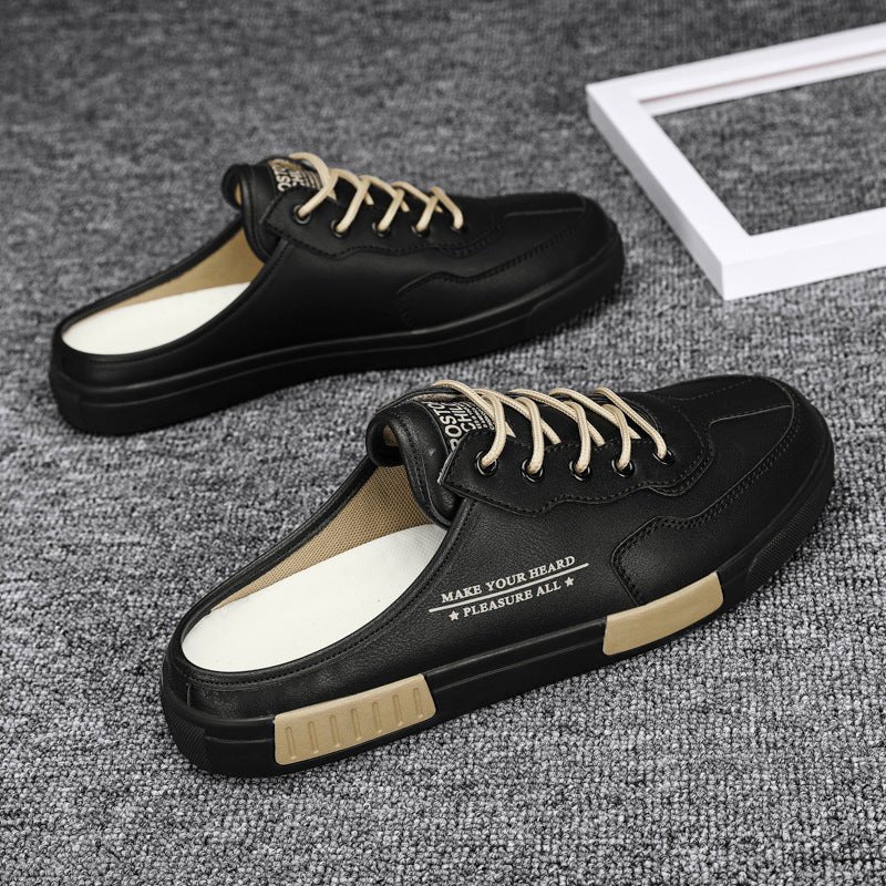 Men’s Colorblock Leather Sneakers: Casual Fashion Student White Shoes - Sixin1