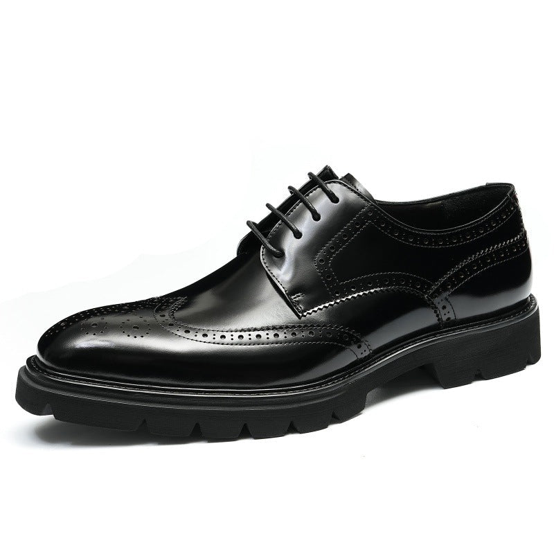 Men’s Cowhide Brogue Leather Shoes: British Style & Polished Finish - Sixin1