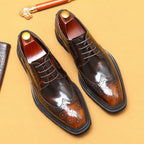 Men’s Cowhide Brogue Leather Shoes: British Style & Polished Finish - Sixin1