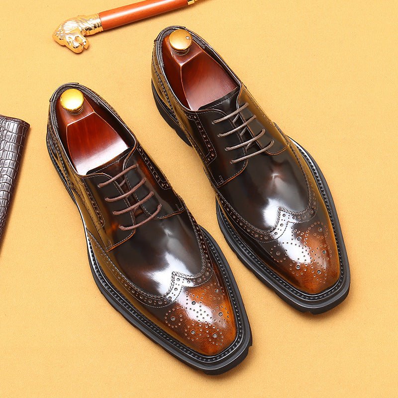 Men’s Cowhide Brogue Leather Shoes: British Style & Polished Finish - Sixin1