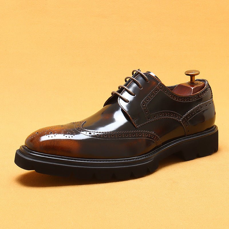 Men’s Cowhide Brogue Leather Shoes: British Style & Polished Finish - Sixin1