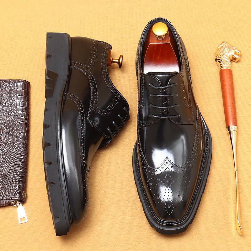 Men’s Cowhide Brogue Leather Shoes: British Style & Polished Finish - Sixin1