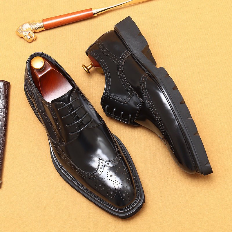 Men’s Cowhide Brogue Leather Shoes: British Style & Polished Finish - Sixin1