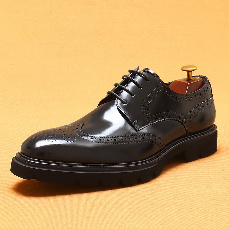 Men’s Cowhide Brogue Leather Shoes: British Style & Polished Finish - Sixin1