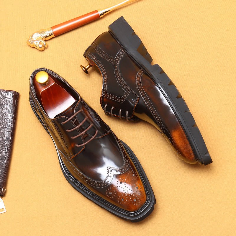 Men’s Cowhide Brogue Leather Shoes: British Style & Polished Finish - Sixin1