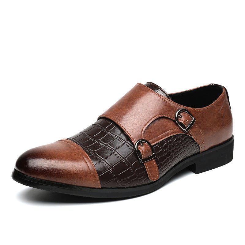 Men’s Crocodile Pattern Leather Shoes: Double Button Luxury Style - Sixin1