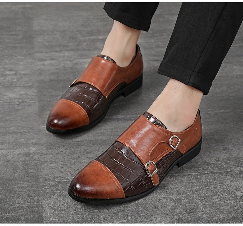 Men’s Crocodile Pattern Leather Shoes: Double Button Luxury Style - Sixin1