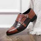 Men’s Crocodile Pattern Leather Shoes: Double Button Luxury Style - Sixin1
