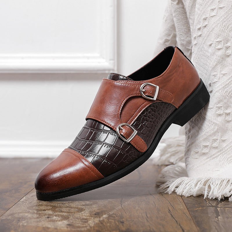 Men’s Crocodile Pattern Leather Shoes: Double Button Luxury Style - Sixin1