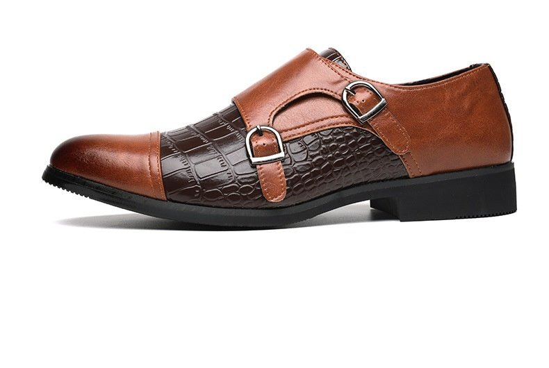 Men’s Crocodile Pattern Leather Shoes: Double Button Luxury Style - Sixin1