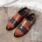 Men’s Crocodile Pattern Leather Shoes: Double Button Luxury Style - Sixin1