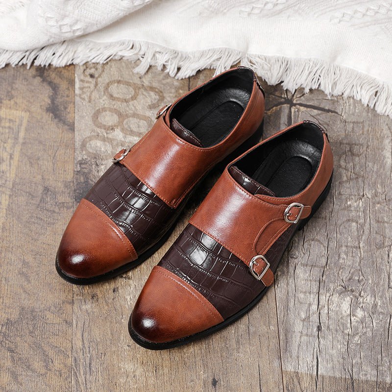 Men’s Crocodile Pattern Leather Shoes: Double Button Luxury Style - Sixin1
