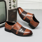Men’s Crocodile Pattern Leather Shoes: Double Button Luxury Style - Sixin1