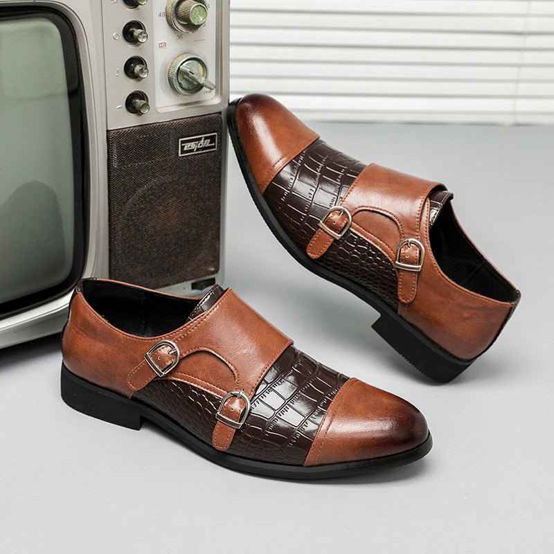 Men’s Crocodile Pattern Leather Shoes: Double Button Luxury Style - Sixin1