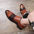 Men’s Crocodile Pattern Leather Shoes: Double Button Luxury Style - Sixin1
