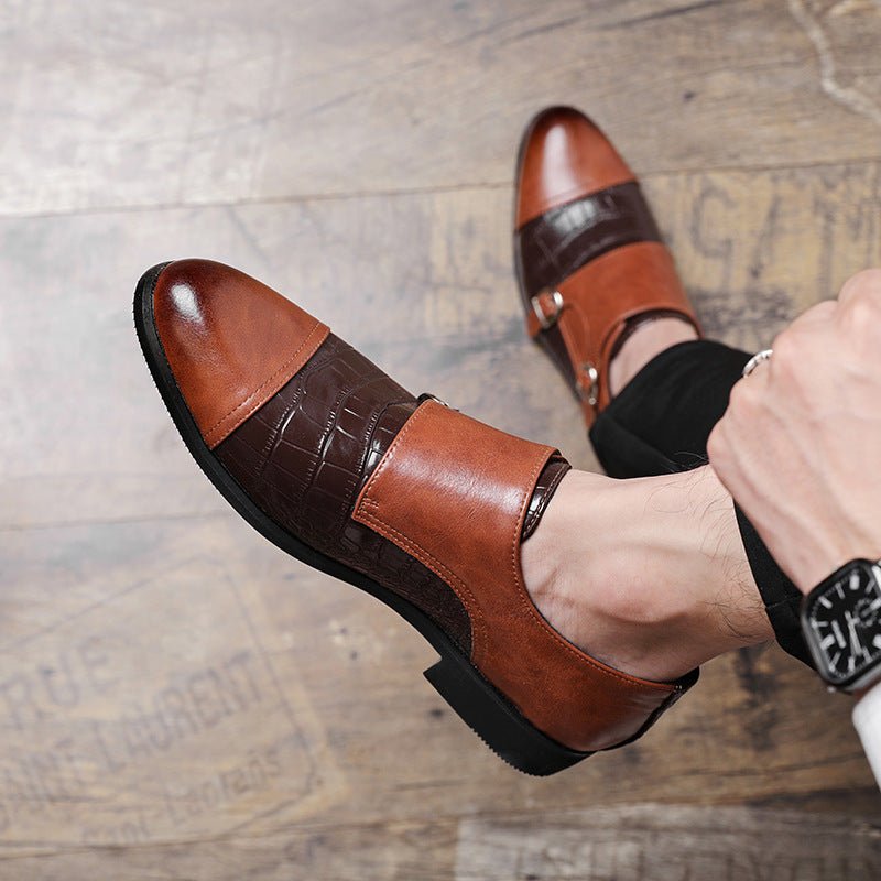 Men’s Crocodile Pattern Leather Shoes: Double Button Luxury Style - Sixin1