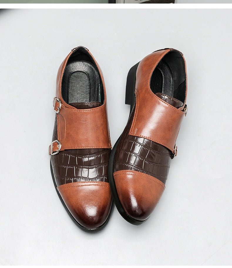 Men’s Crocodile Pattern Leather Shoes: Double Button Luxury Style - Sixin1