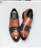 Men’s Crocodile Pattern Leather Shoes: Double Button Luxury Style - Sixin1
